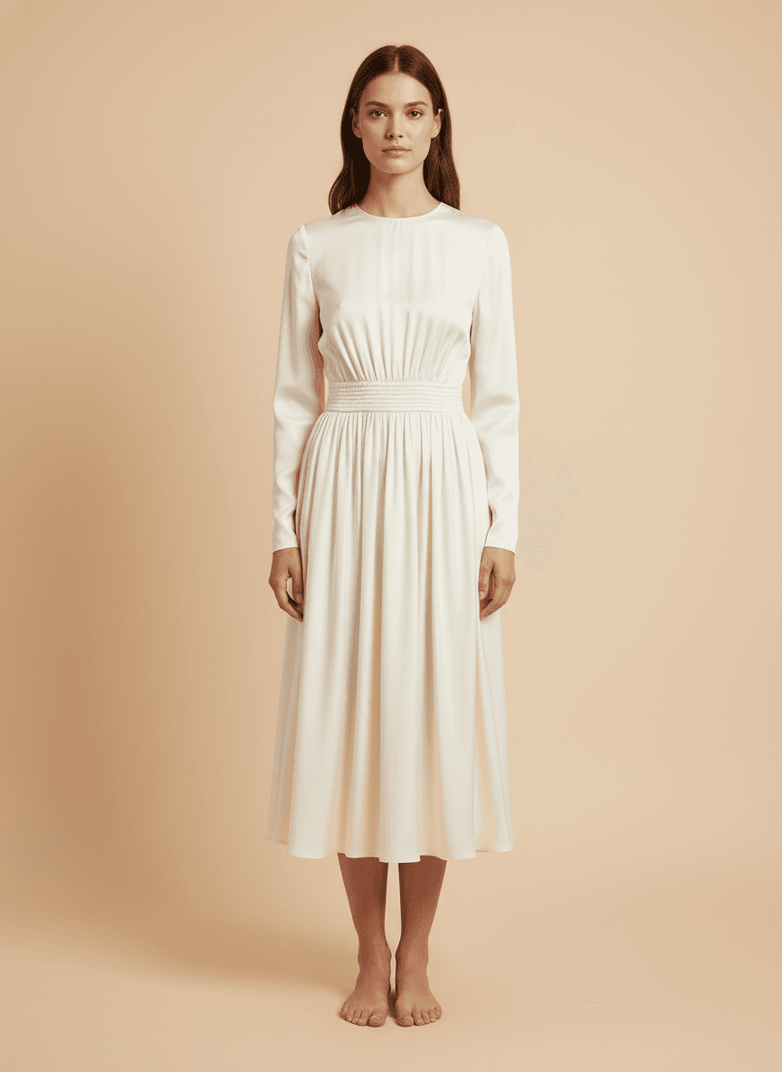 Robe Aurore en soie lavée ivoire, plis soleil