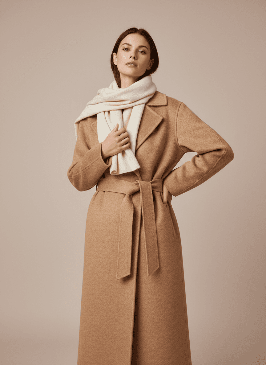 Manteau Capucine sable ceinturé en laine double face