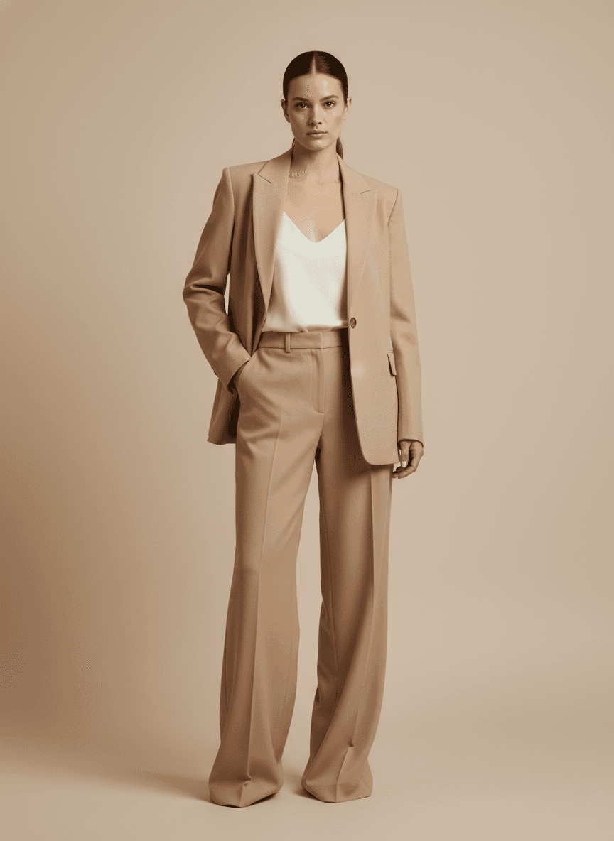 Tailleur Sable veste croisée et pantalon large